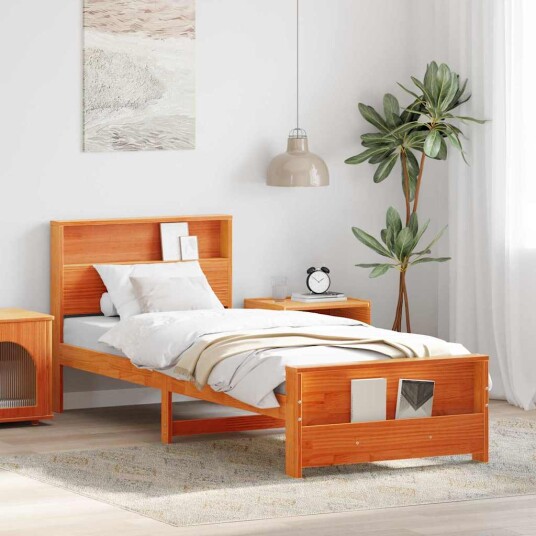  Sengestamme med hodegjerde Voksbrun 75 x 190 cm Heltre furu