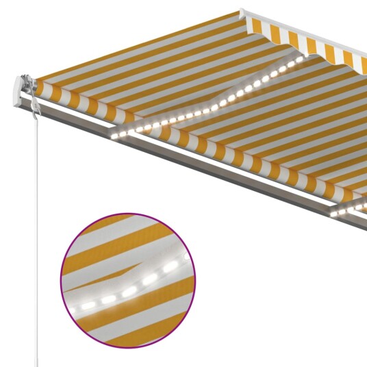 vidaXL Automatisk markise med LED og vindsensor 300x250 cm gul og hvit