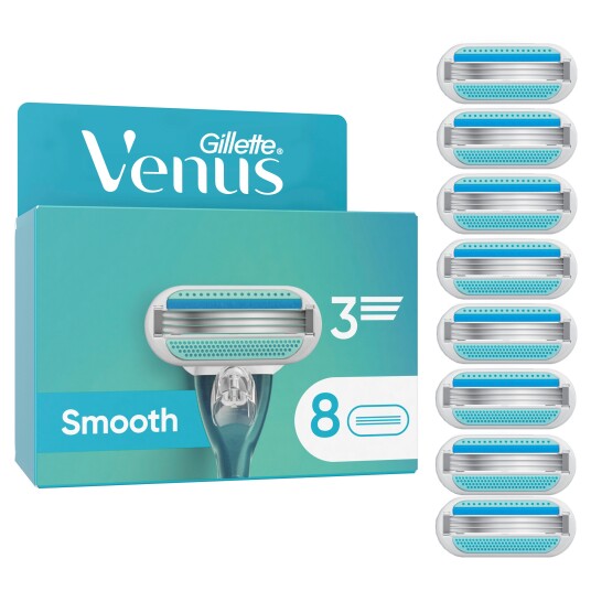Venus Gillette Venus Smooth Barberblader Blue/White 8 stk Venus Gillette Venus Smooth Barberblader Blue/White 8 stk