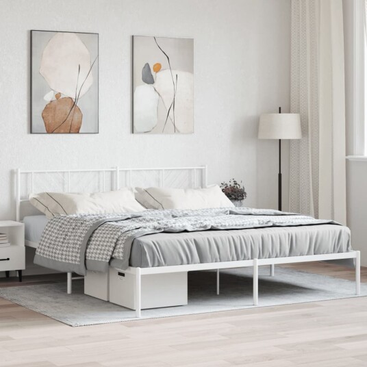 vidaXL Sengeramme i metall med sengegavl hvit 200x200 cm 8721012190146