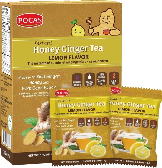 20-Pack Pocas Instant Honey Ginger Tea Lemon - Ingefærte med Honning- og Sitronsmak 360 gram (USA)