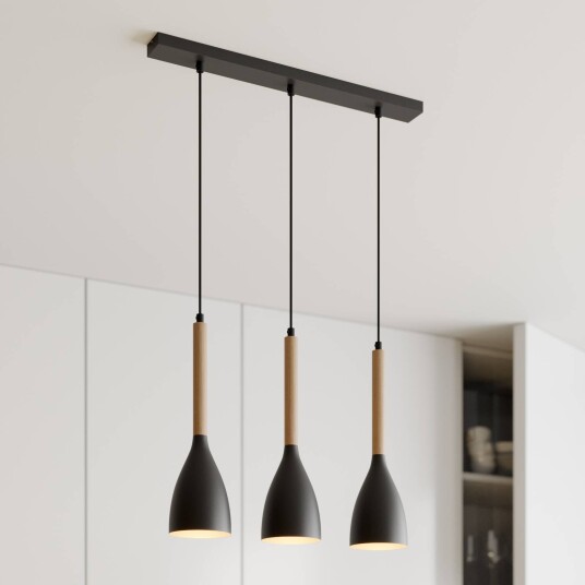 Luminex Pendellampe Muza 3-lys lang svart/lys tre Luminex Pendellampe Muza 3-lys lang svart/lys tre