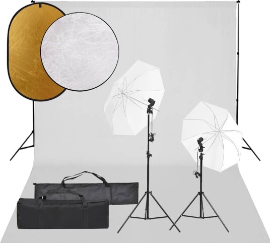 vidaXL Fotostudiosett med lyssett, bakgrunn og reflektor