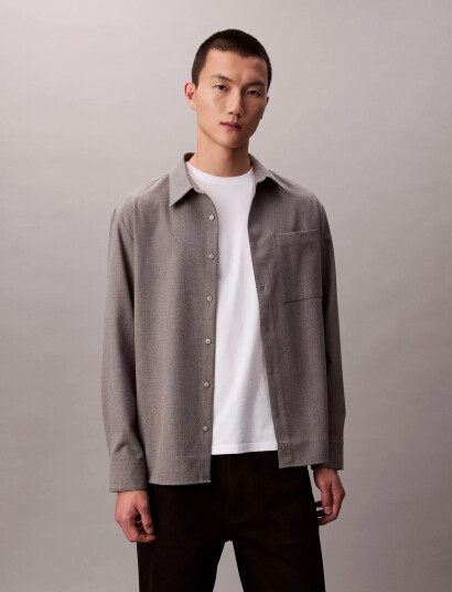 Calvin Klein Ls Solid Silk Wool Easy Shirt - Grey - M Calvin Klein Ls Solid Silk Wool Easy Shirt - Grey - M