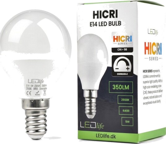 Ledlife E14 5W dimbar HiCri pære RA98 Dimbar : Dimbar Kulør : Ekstra varm Ledlife E14 5W dimbar HiCri pære RA98 Dimbar : Dimbar Kulør : Ekstra varm