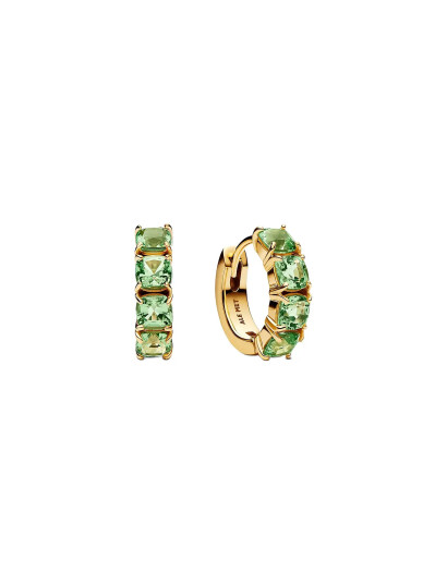 PANDORA 14K Gold Plated Hoop Earrings With Mint Green Crystal Grön One Size