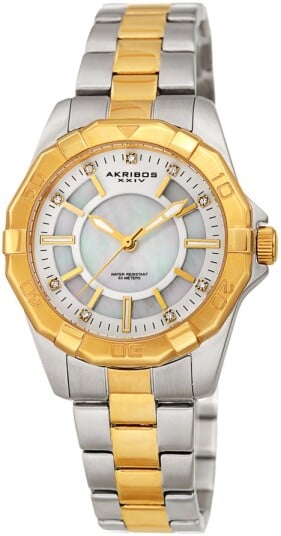Akribos XXIV Dameklokke AK1006TTG Crystal Hvit/Gulltonet stål Ø34 mm