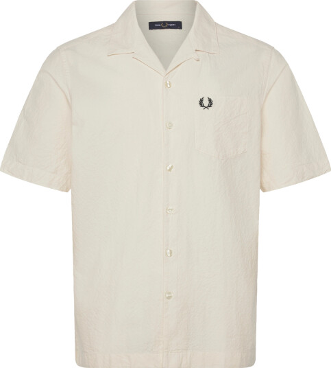 Fred Perry Seersucker Revere Collar Shirt   Cream   XXL