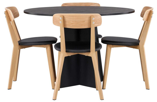 Venture Design Bootcut Oval & Sanjos spisegruppe Natur/svart 4 stoler & bord 110 cm