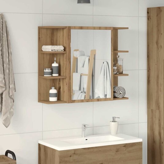 vidaXL Baderomshylle med speil artisan eik 80x20,5x64cm konstruert tre vidaXL Baderomshylle med speil artisan eik 80x20,5x64cm konstruert tre