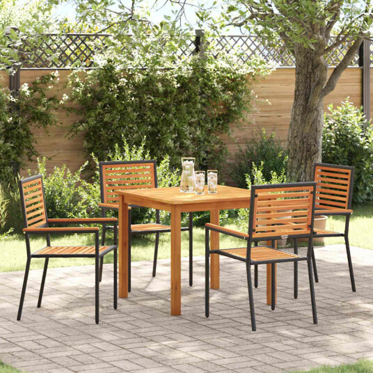 5-delers hage spisebord svart poly rattan akasie 5-delers hage spisebord svart poly rattan akasie