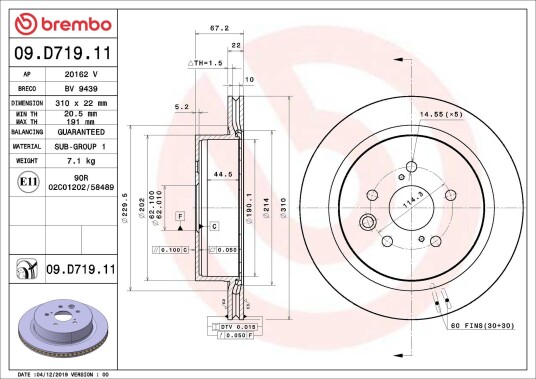 Bremseskive BREMBO 09.D719.11
