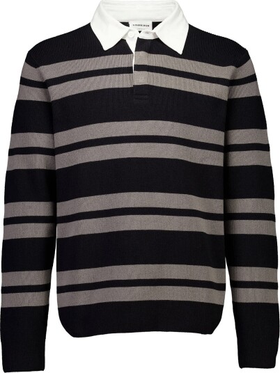 Lindbergh Knitted Striped L/S Rugby Shirt Black M