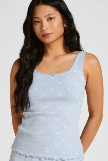 Hunkemöller Singlet Pointelle Lace Print Blue XS Hunkemöller Singlet Pointelle Lace Print Blue XS