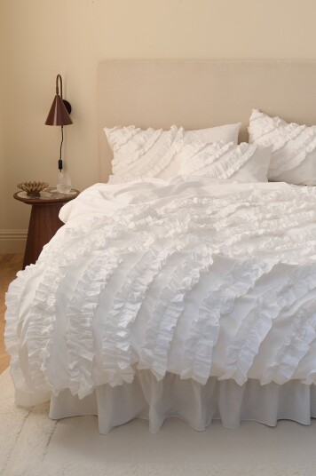 Ellos Home Dynetrekk Juliette Curve Frill i vasket bomull 2 deler Hvit Ellos Home Dynetrekk Juliette Curve Frill i vasket bomull 2 deler Hvit