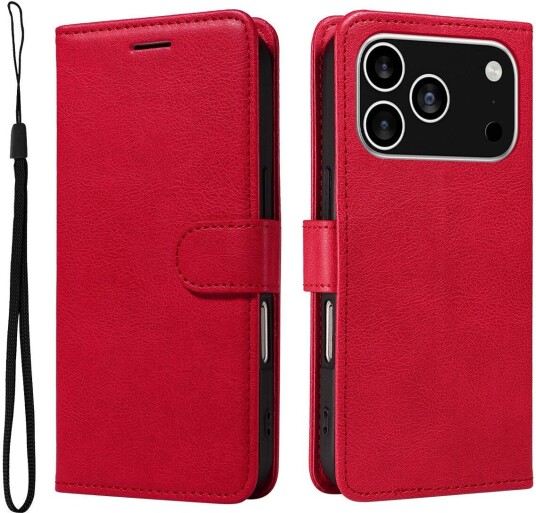 EIDERWOOD iPhone 17 Pro Deksel i Kunstskinn med Lommebok & Stropp - Rød