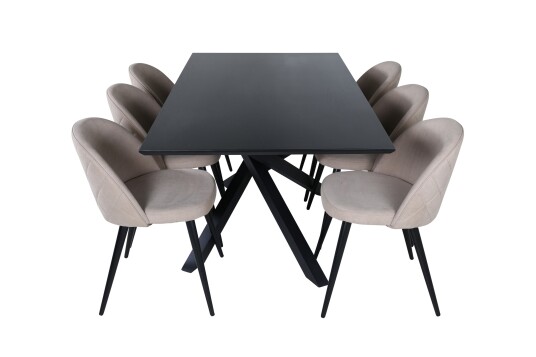 Venture Home Piazza Spisegruppe 180 cm Rektangulær med 6 Velvet Stoler Beige