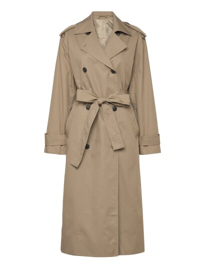 Weekday Oversized Double Breasted Canvas Trench Coat   Beige   M