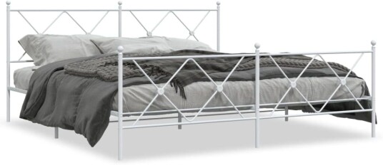 Sengeramme i metall med hode- og fotgavl hvit 180x200 cm 8721012374577