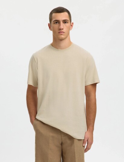 Selected Slhadam Linen Blend Ss Tee Noos Beige M