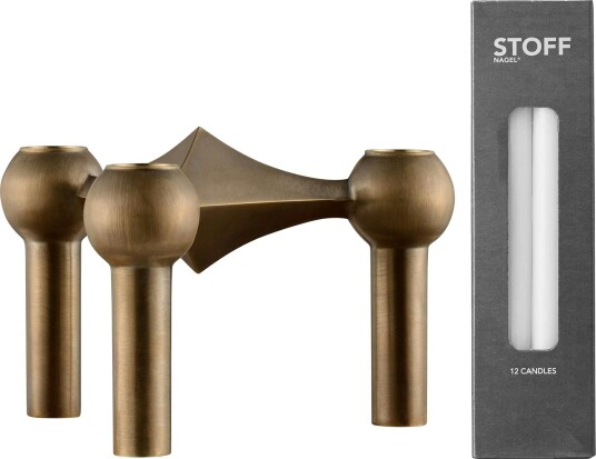 Nagel Lysestake + 12 Stearinlys, Bronze Brass