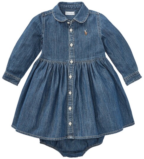 Ralph Lauren Baby Shirred Denim Shirtdress & Bloomer Blue 53-60 Ralph Lauren Baby Shirred Denim Shirtdress & Bloomer Blue 53-60