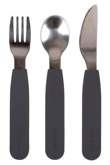 Filibabba Bestikk til barn, Silikon, Stone Grey