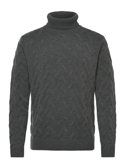Lindbergh Black 1927 Merino Blend Texture Roll Neck - Grey - S