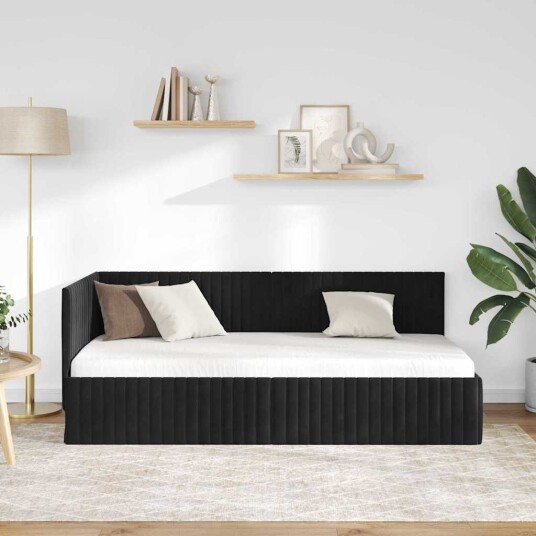 Hjørnesengramme med hodegjerde Svart 90 cm x 200 cm Fløyel