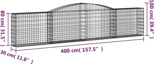 vidaXL Gabionkurv buet 400x30x80/100 cm galvanisert jern