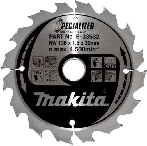 Makita 136mm Sirkelsagblad for Tre med 16 Tenner B-33532