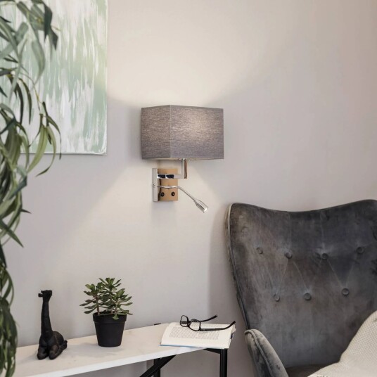 Euluna Hotellvegglampe med fleksibel arm og tekstilskjerm, grå Euluna Hotellvegglampe med fleksibel arm og tekstilskjerm, grå