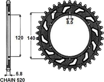 Kjedehjul SUNSTAR 1 3517 44 Kjedehjul SUNSTAR 1 3517 44