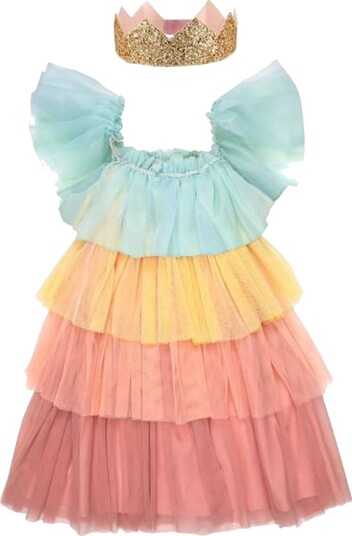 Meri Meri Kostymer Tyllkjole/Krone Rainbow Meri Meri 3-4 år (98-104) Kostymer Blå Grønn Gul Hvit Rosa 215344-NC