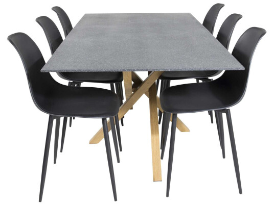 Venture Design Piazza & Polar spisegruppe Grå/svart 6 st stoler & bord 180 x 90 cm