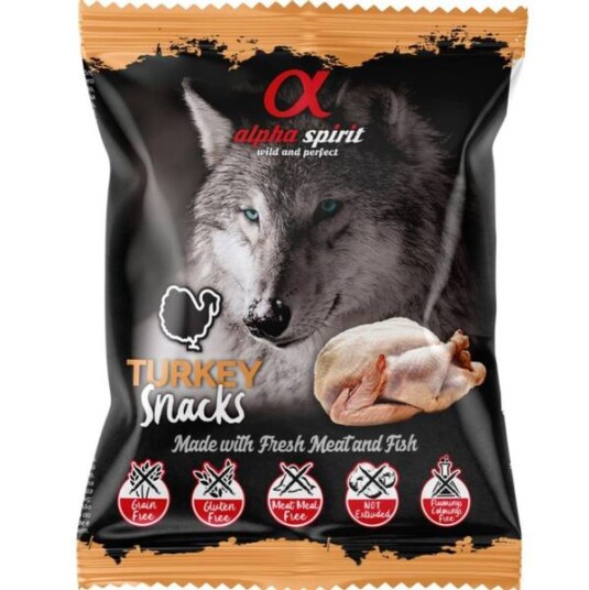 Alpha Spirit Kalkun Hundefôr Godbiter 50g - Naturlige Snacks med 85% Kjøtt