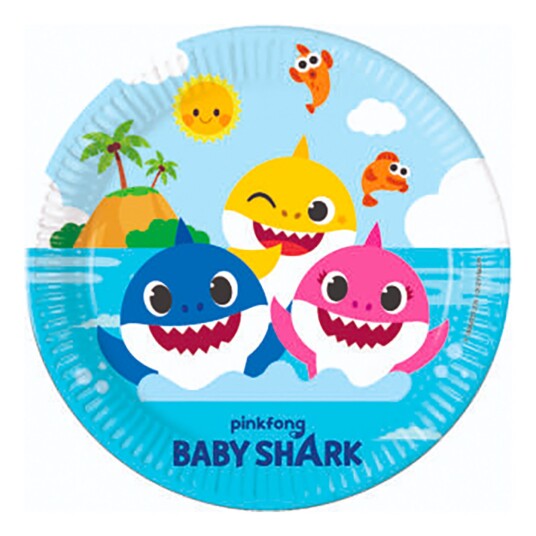 Globos Europe Papptallerkener Baby Shark - 8-pakning