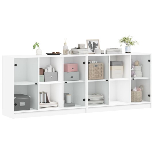 Bokhylle med dører hvit 204x37x75 cm konstruert tre 8721012216211 Bokhylle med dører hvit 204x37x75 cm konstruert tre 8721012216211