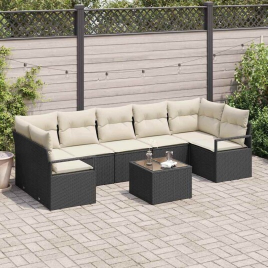 vidaXL Sofa sett 8 stk. 7-Antall seter Svart og krem polyrotting