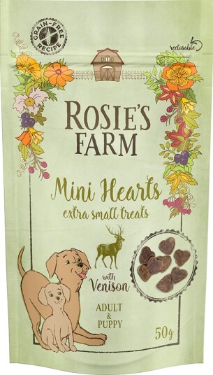 Rosie's Farm Puppy Adult Mini Hearts Snacks Wild 5x50g