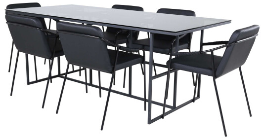 Venture Design Leif & Tvist spisegruppe Svart/svart 6 stoler & bord 200 x 90 cm