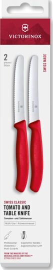 Victorinox Swiss Classic bølget tomat og bordkniv 11 cm 2 pakning rød