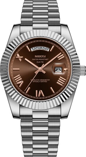 Nibosi Day Date Roman Silver Brown