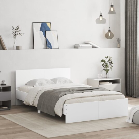 vidaXL Sengeramme med hodegavl hvit 135x190 cm 8721012247215