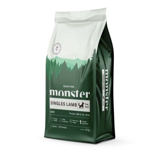 Monster Pet Food 12 kg Kornfritt Hundemat med Lam for Voksne Hunder