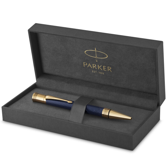 Parker Duofold Ballpoint Pen  Prestige Blå Chevron  Medium Point Svart Ink Refill  Premium Gift Box