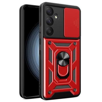 Samsung Galaxy A55 Hybrid-deksel med Roterende Ring med Kameraskjold Rød Samsung Galaxy A55 Hybrid-deksel med Roterende Ring med Kameraskjold Rød
