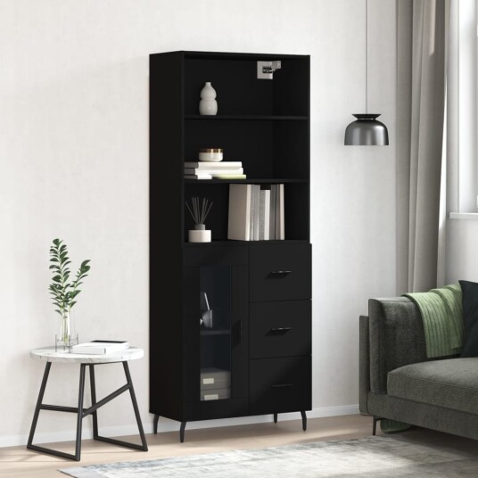 vidaXL Highboard svart 69,5x34x180 cm konstruert tre 8720845928933