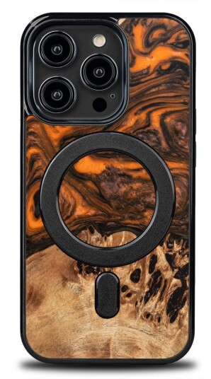 Tre- Og Harpiksdeksel Til Iphone 15 Pro Magsafe Bewood Unique Orange - Oransje-Sort