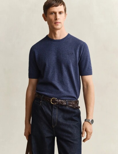 GANT Slub Cotton Linen Ss C Neck Navy XXXL